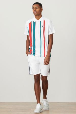 FILA Legend Striped Printed Polos White / Red,Mens Tennis | CA.HGBFOW281